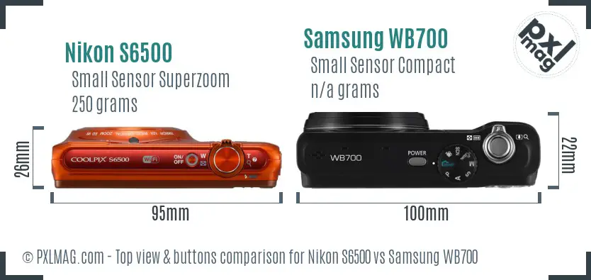 Nikon S6500 vs Samsung WB700 top view buttons comparison