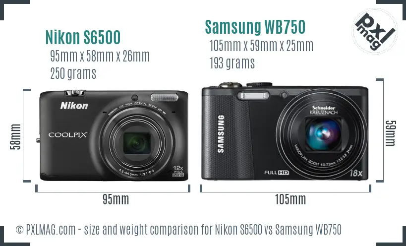 Nikon S6500 vs Samsung WB750 size comparison Nikon S6500 vs Samsung WB750 size comparison