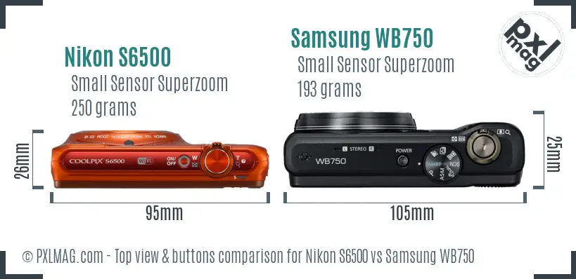 Nikon S6500 vs Samsung WB750 top view buttons comparison Nikon S6500 vs Samsung WB750 top view buttons comparison