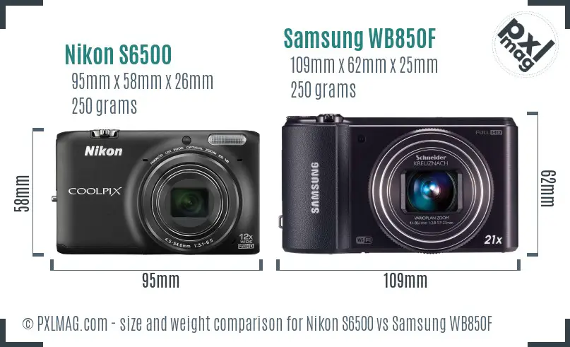 Nikon S6500 vs Samsung WB850F size comparison