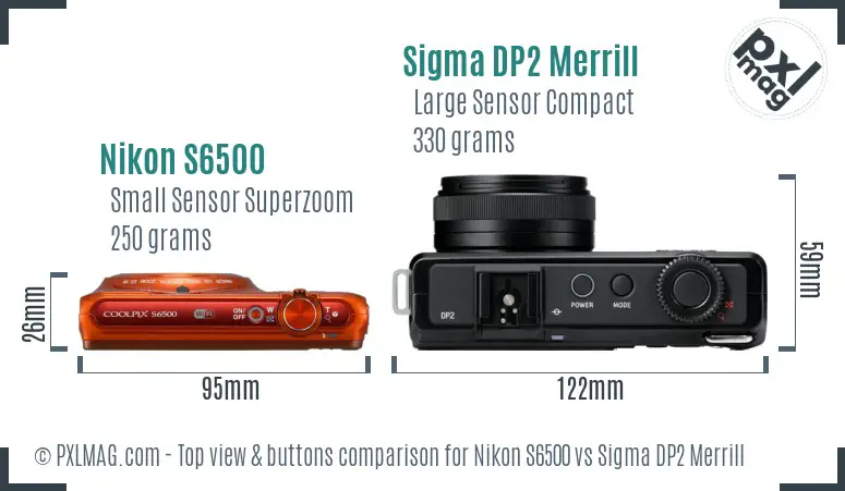 Nikon S6500 vs Sigma DP2 Merrill top view buttons comparison