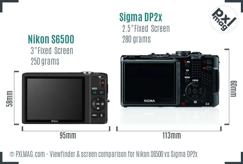Nikon S6500 vs Sigma DP2x Screen and Viewfinder comparison