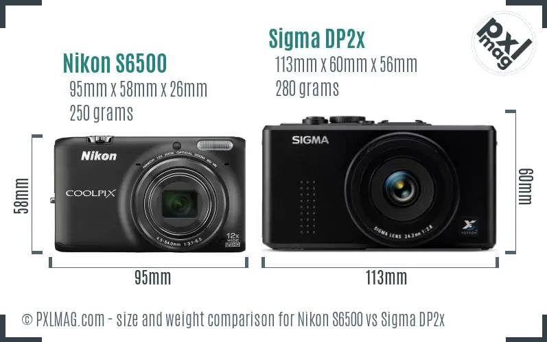 Nikon S6500 vs Sigma DP2x size comparison