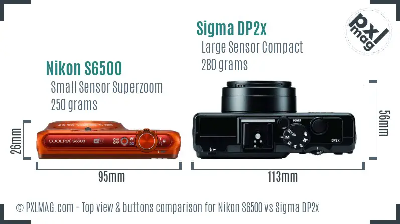 Nikon S6500 vs Sigma DP2x top view buttons comparison