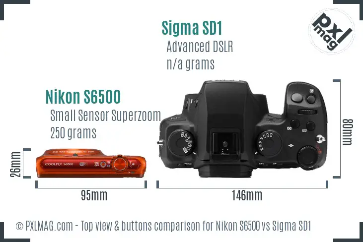 Nikon S6500 vs Sigma SD1 top view buttons comparison
