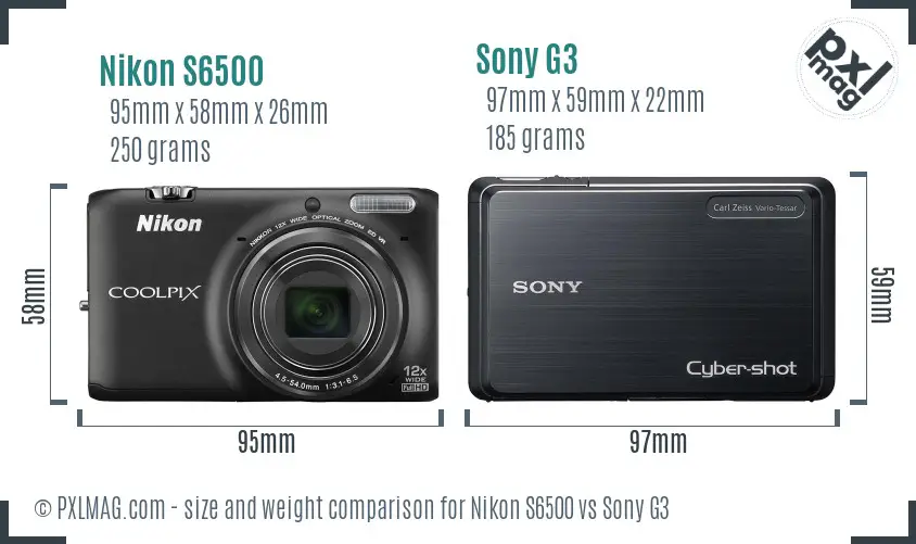 Nikon S6500 vs Sony G3 size comparison Nikon S6500 vs Sony G3 size comparison