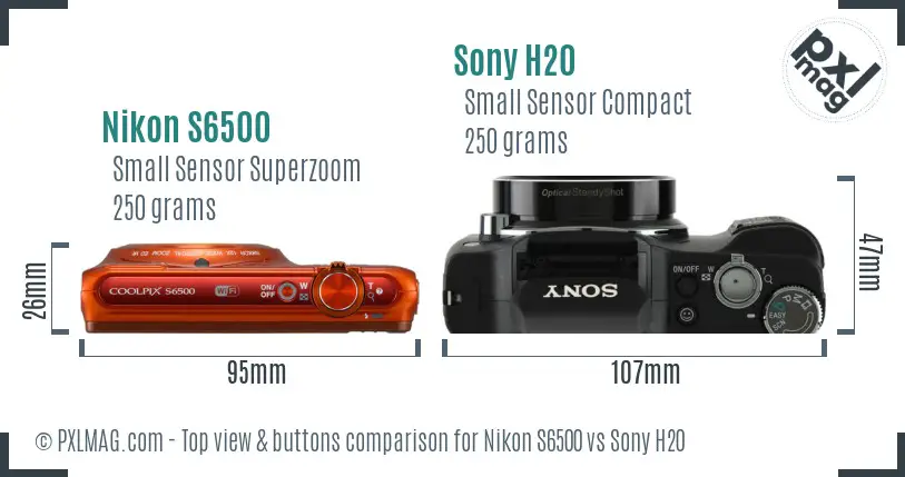 Nikon S6500 vs Sony H20 top view buttons comparison Nikon S6500 vs Sony H20 top view buttons comparison