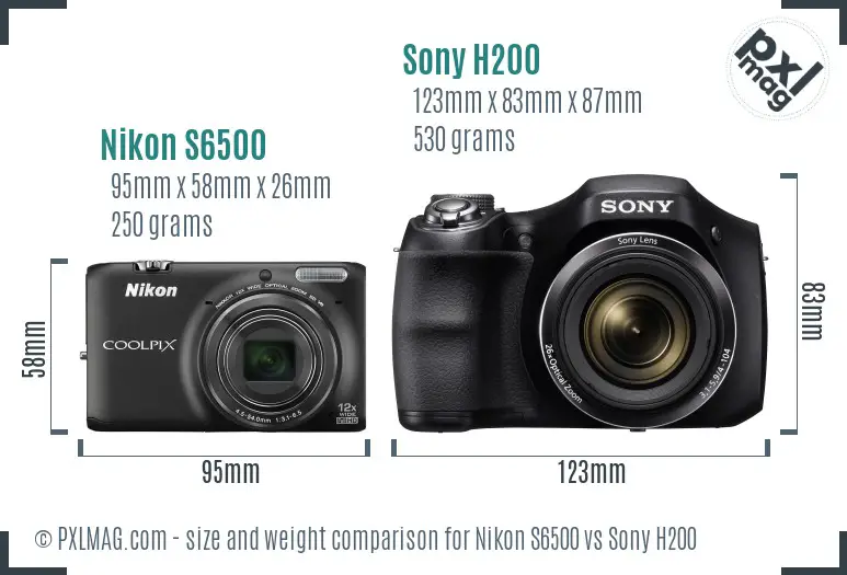 Nikon S6500 vs Sony H200 size comparison