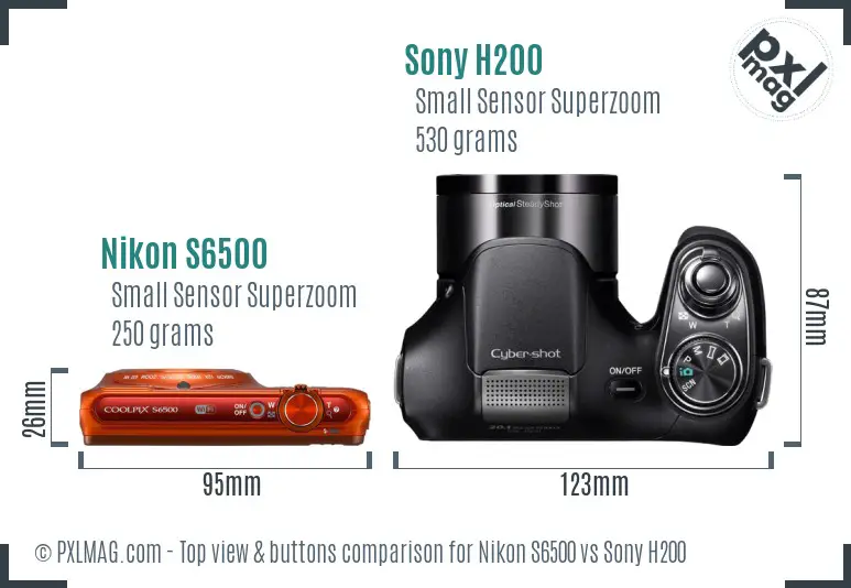 Nikon S6500 vs Sony H200 top view buttons comparison