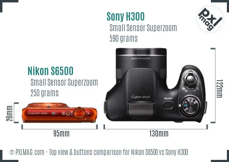 Nikon S6500 vs Sony H300 top view buttons comparison Nikon S6500 vs Sony H300 top view buttons comparison