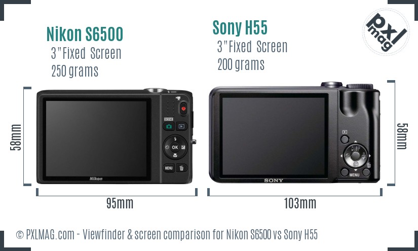 Nikon S6500 vs Sony H55 Screen and Viewfinder comparison