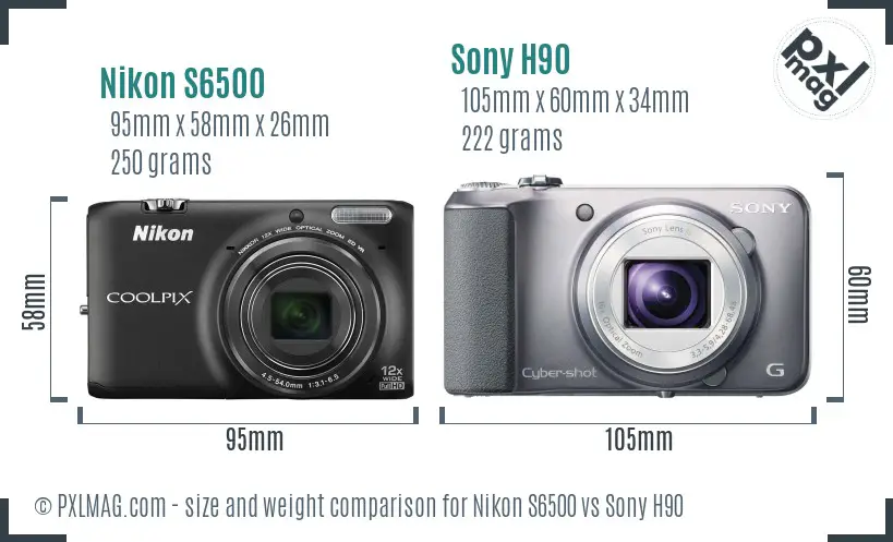 Nikon S6500 vs Sony H90 size comparison