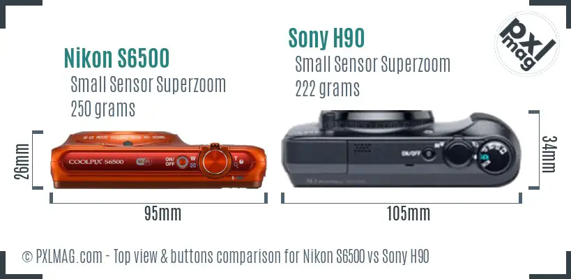 Nikon S6500 vs Sony H90 top view buttons comparison