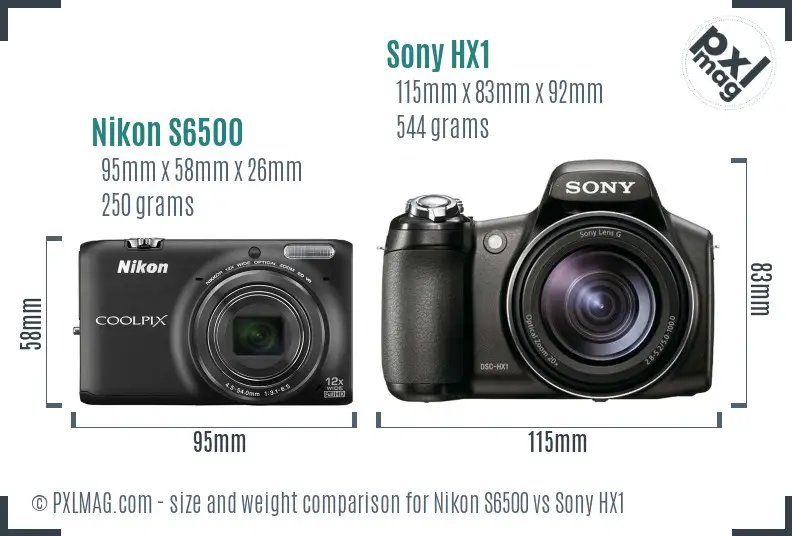 Nikon S6500 vs Sony HX1 size comparison Nikon S6500 vs Sony HX1 size comparison