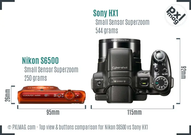 Nikon S6500 vs Sony HX1 top view buttons comparison Nikon S6500 vs Sony HX1 top view buttons comparison