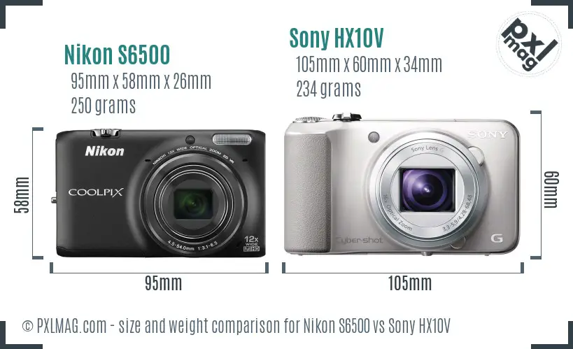 Nikon S6500 vs Sony HX10V size comparison Nikon S6500 vs Sony HX10V size comparison