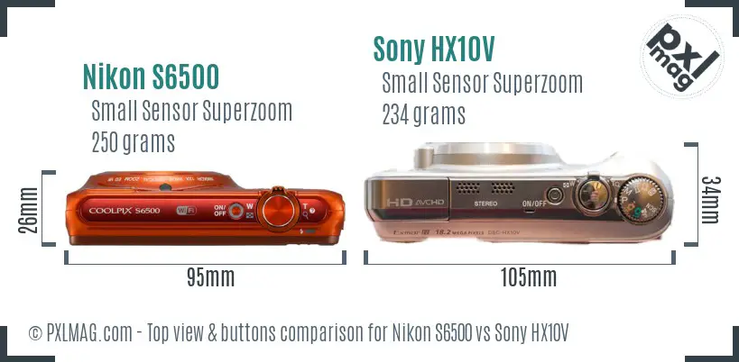 Nikon S6500 vs Sony HX10V top view buttons comparison Nikon S6500 vs Sony HX10V top view buttons comparison