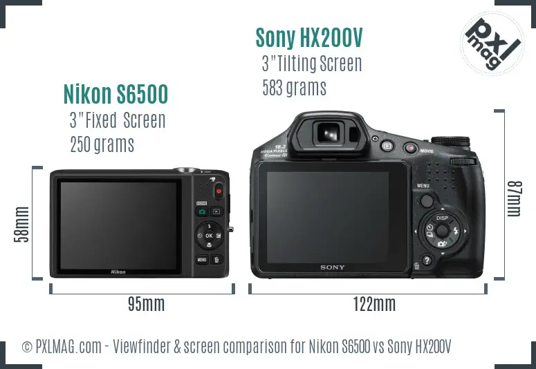 Nikon S6500 vs Sony HX200V Screen and Viewfinder comparison