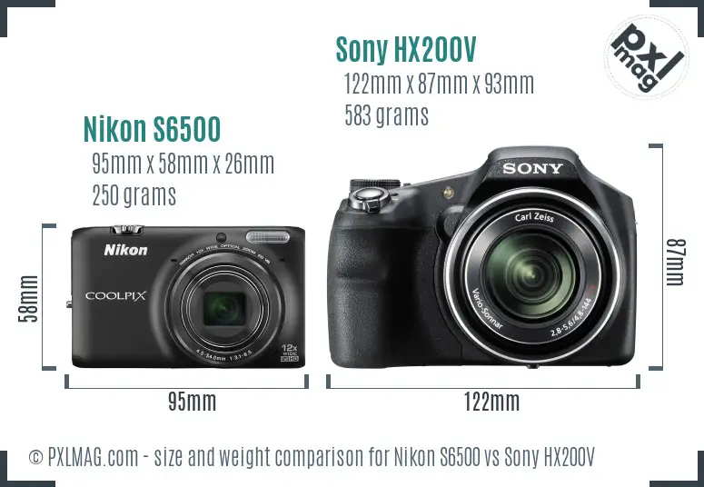 Nikon S6500 vs Sony HX200V size comparison