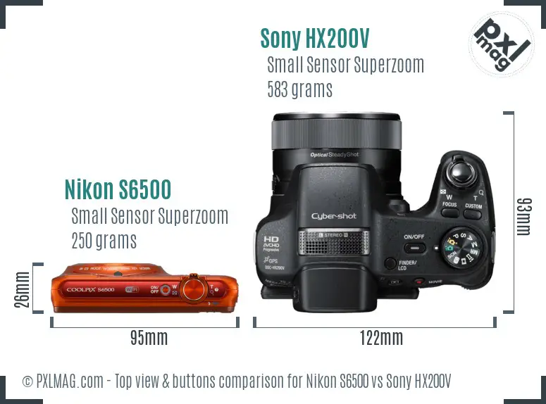 Nikon S6500 vs Sony HX200V top view buttons comparison