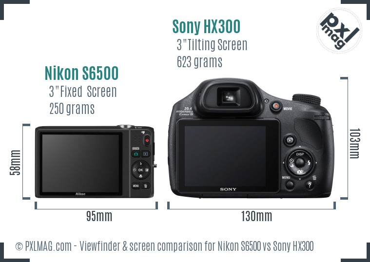 Nikon S6500 vs Sony HX300 Screen and Viewfinder comparison