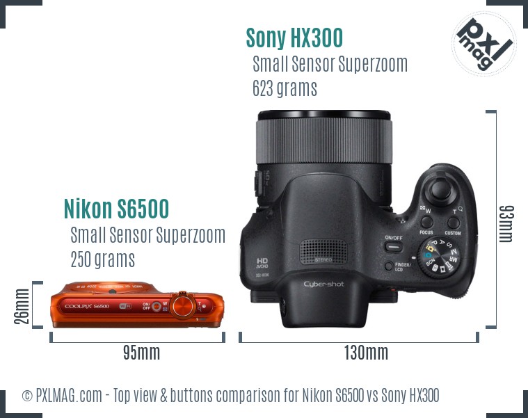 Nikon S6500 vs Sony HX300 top view buttons comparison