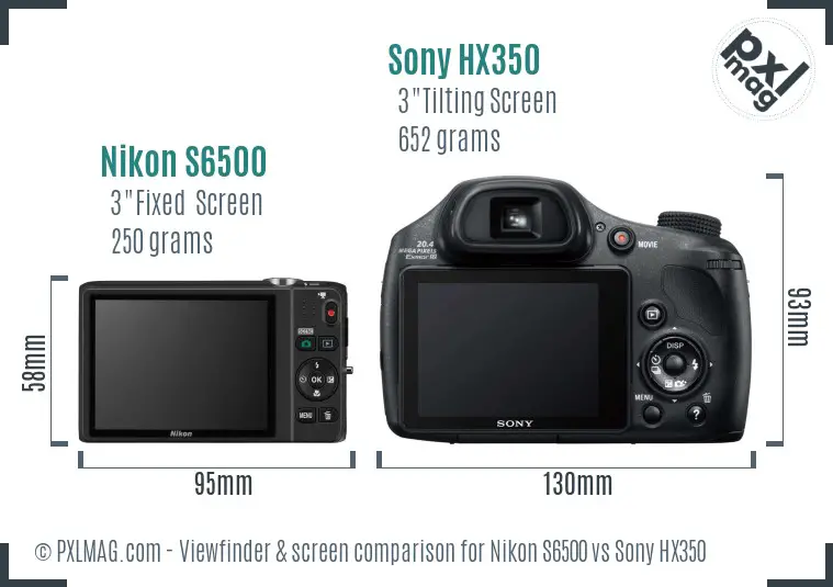 Nikon S6500 vs Sony HX350 Screen and Viewfinder comparison