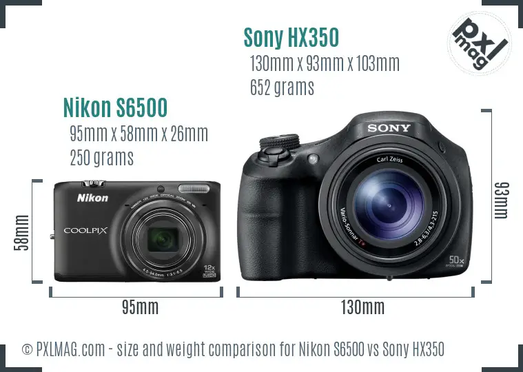 Nikon S6500 vs Sony HX350 size comparison