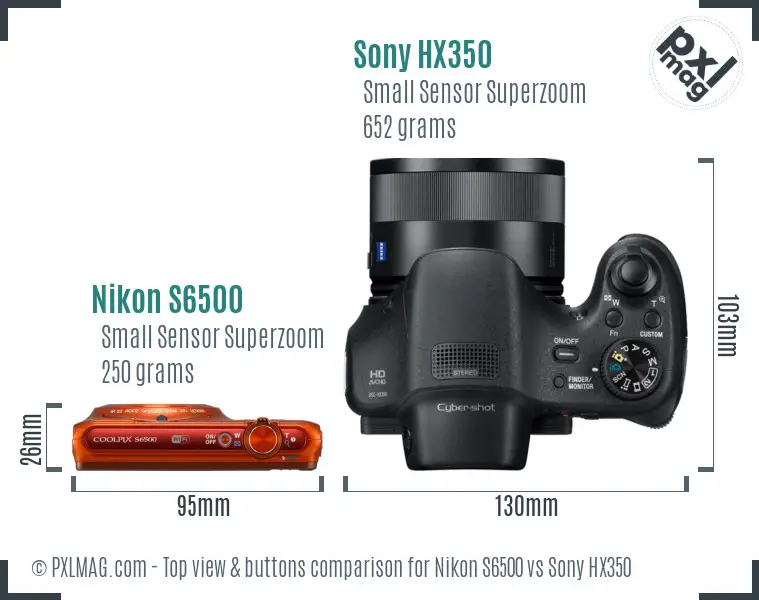 Nikon S6500 vs Sony HX350 top view buttons comparison