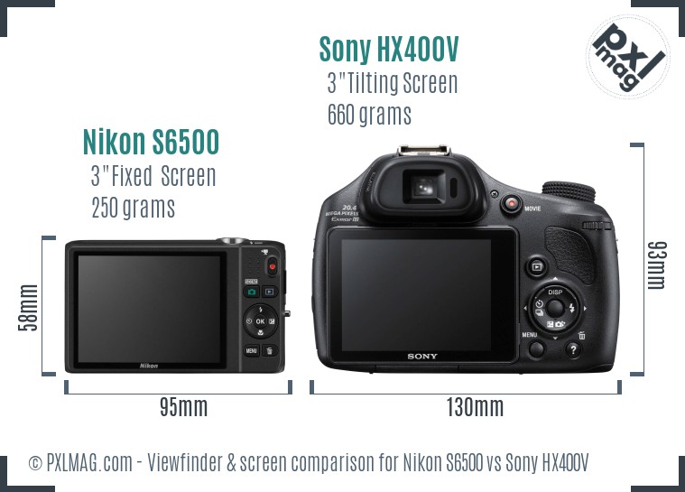 Nikon S6500 vs Sony HX400V Screen and Viewfinder comparison