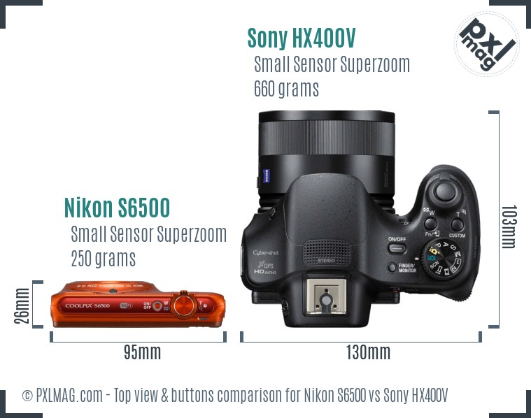 Nikon S6500 vs Sony HX400V top view buttons comparison