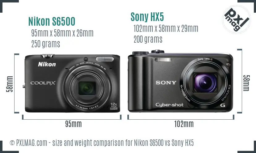 Nikon S6500 vs Sony HX5 size comparison