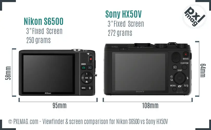 Nikon S6500 vs Sony HX50V Screen and Viewfinder comparison
