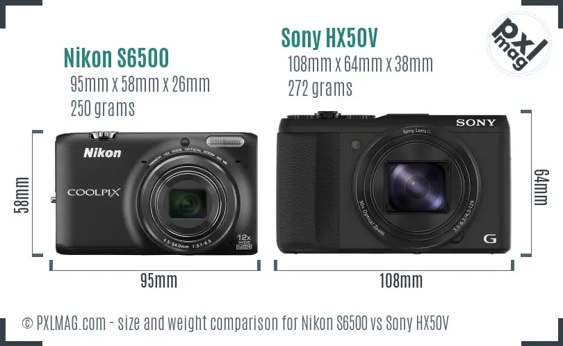 Nikon S6500 vs Sony HX50V size comparison