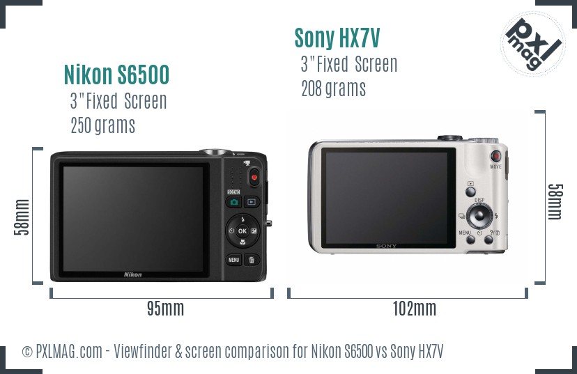 Nikon S6500 vs Sony HX7V Screen and Viewfinder comparison
