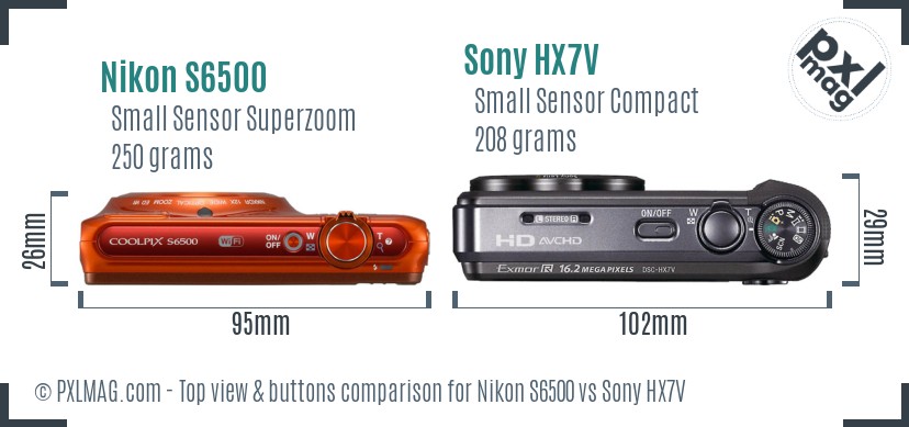 Nikon S6500 vs Sony HX7V top view buttons comparison