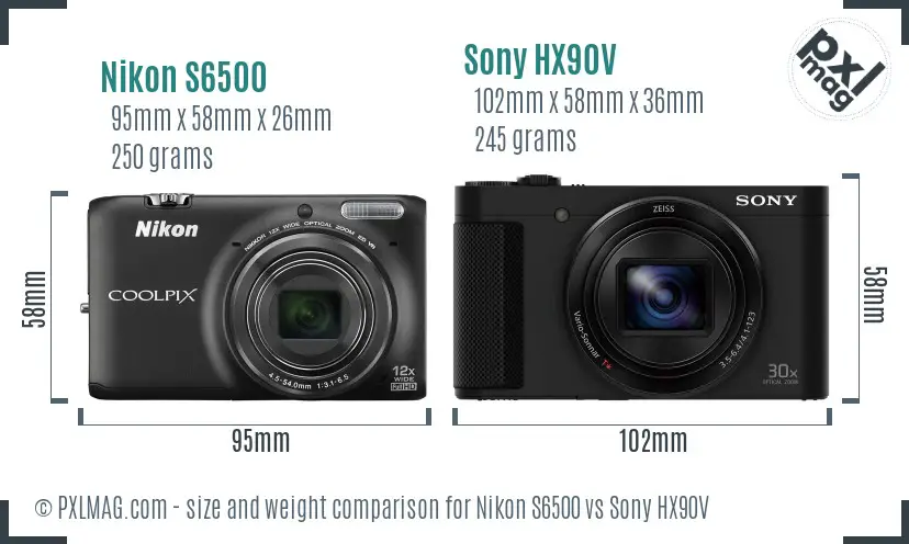Nikon S6500 vs Sony HX90V size comparison