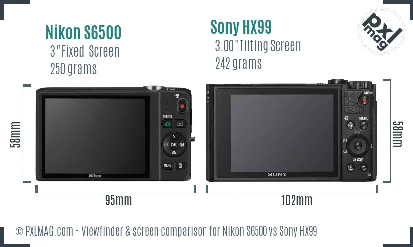 Nikon S6500 vs Sony HX99 Screen and Viewfinder comparison