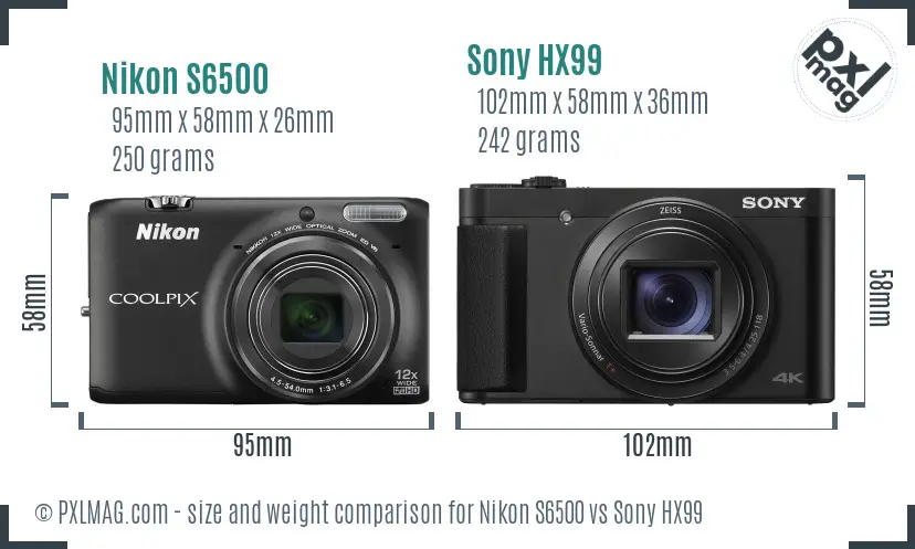 Nikon S6500 vs Sony HX99 size comparison