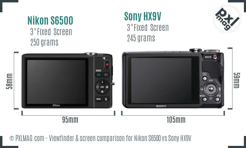 Nikon S6500 vs Sony HX9V Screen and Viewfinder comparison