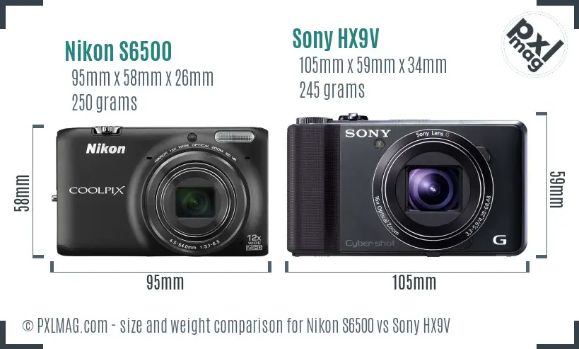Nikon S6500 vs Sony HX9V size comparison