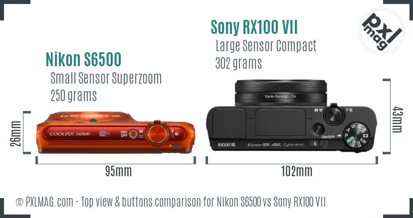 Nikon S6500 vs Sony RX100 VII top view buttons comparison Nikon S6500 vs Sony RX100 VII top view buttons comparison