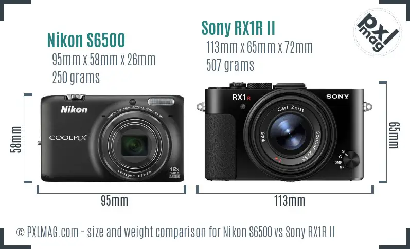 Nikon S6500 vs Sony RX1R II size comparison