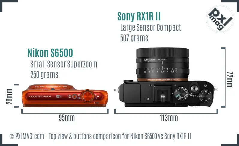 Nikon S6500 vs Sony RX1R II top view buttons comparison