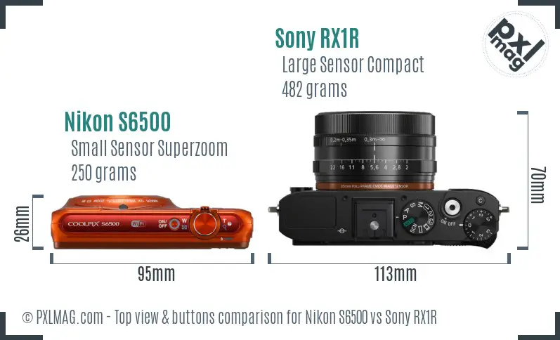 Nikon S6500 vs Sony RX1R top view buttons comparison