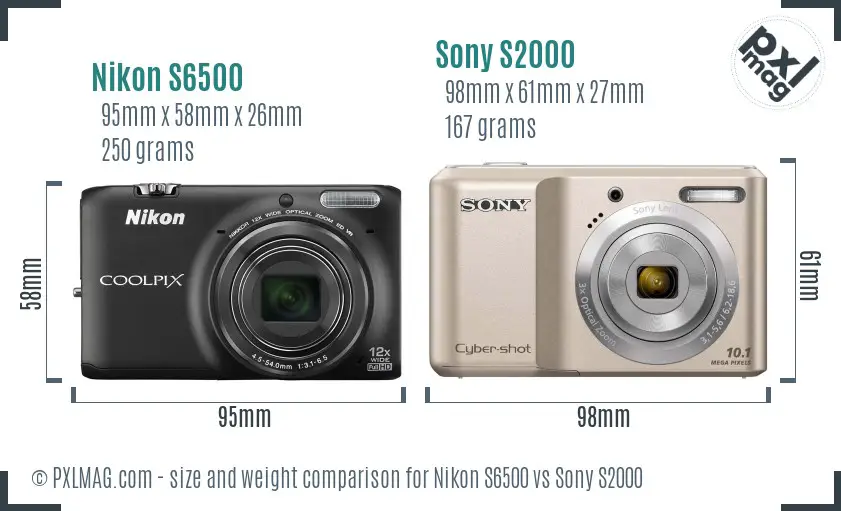 Nikon S6500 vs Sony S2000 size comparison