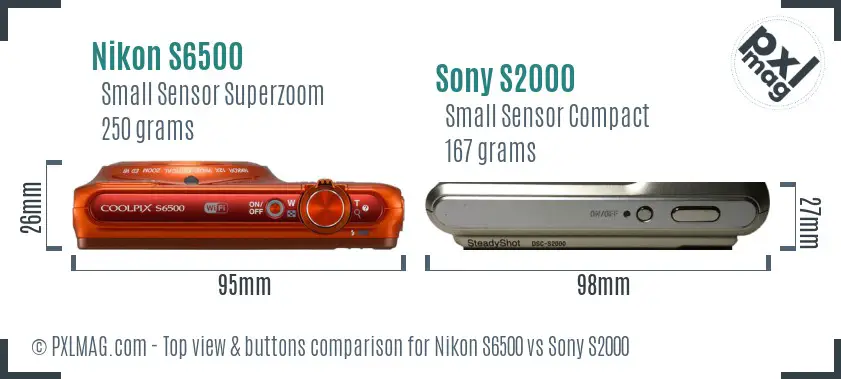 Nikon S6500 vs Sony S2000 top view buttons comparison