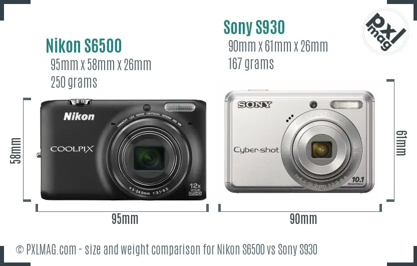 Nikon S6500 vs Sony S930 size comparison