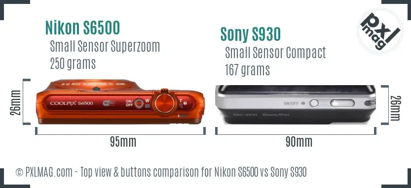 Nikon S6500 vs Sony S930 top view buttons comparison