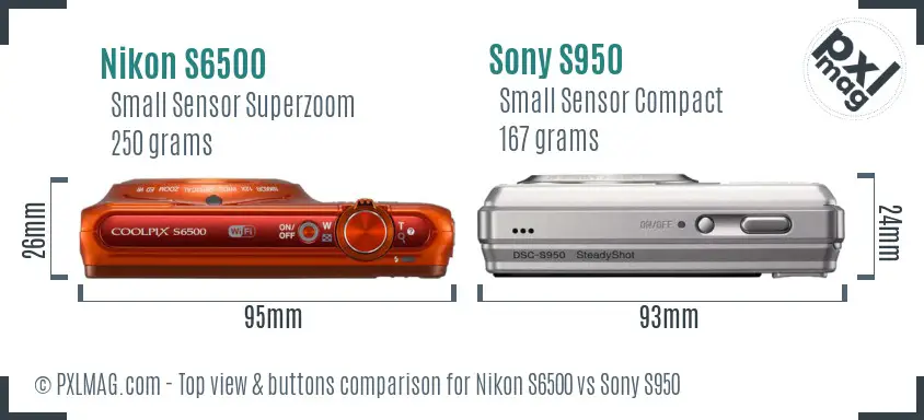 Nikon S6500 vs Sony S950 top view buttons comparison